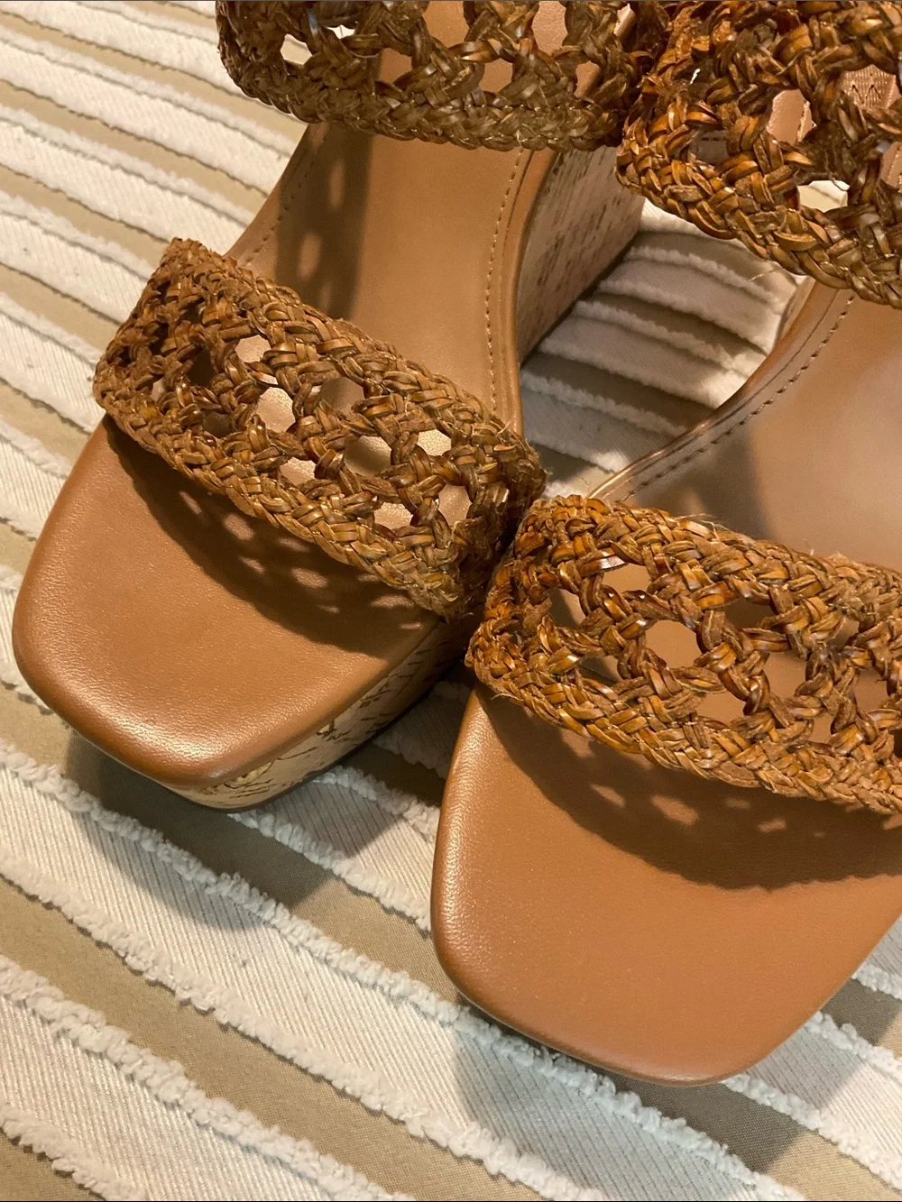 Nine West Brown Woven Cork Platform Wedges